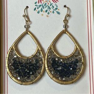 Bronze Dangling Earrings with Gray/Navy Blue crystals